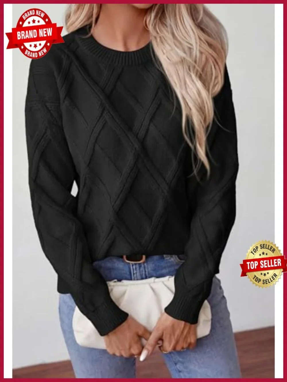 Cable Knit Pullover Sweater for Women - Cozy Loose Fit Long Sleeve Crewneck